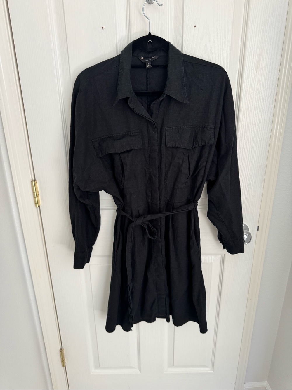 Banana Republic Black Collared Shirt Dress with Tie Waist